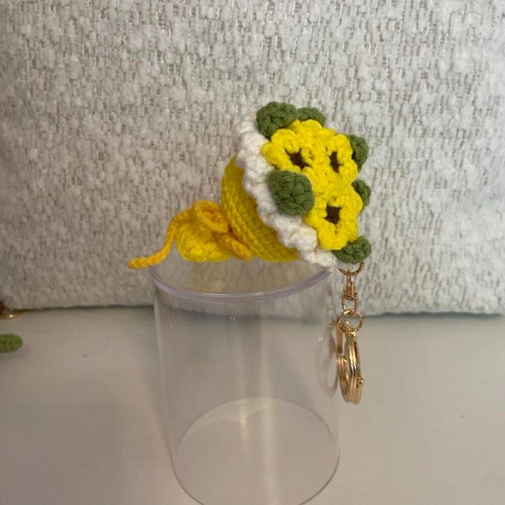 Handmade crocheted keychain bouquet